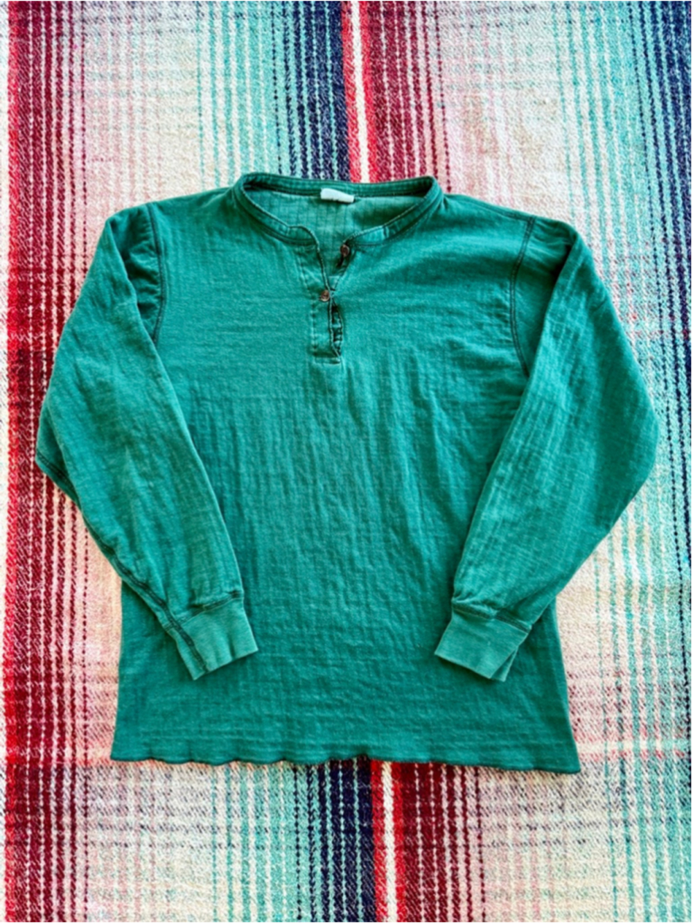80s LL Bean Green River Diver Henley Shirt M